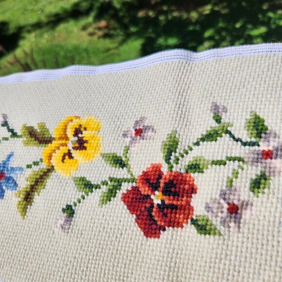 Vintage Hand-Stitched Floral Cross Stitch Runner 42" X 7" - Picture 7 of 15
